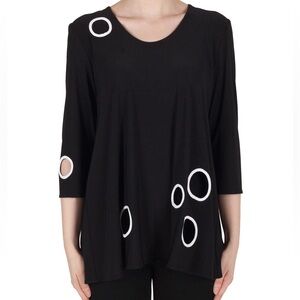Joseph Ribkoff Art-to-Wear Black Tunic | Embroidered Circle Detail | Size 14